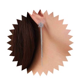 Jugielu Boho Crystal Snowflake Chain Dangle Earrings Snowflake Tassel Chain Drop Earrings Silver Long Tassel Chain Earrings CZ Snowflake Stud Earrings Rhinestone Tassel Earrings Jewelry for Women