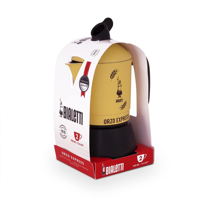 Bialetti Moka Orzo Express Caffettiera con Orziera, Alluminio, Giallo, 2