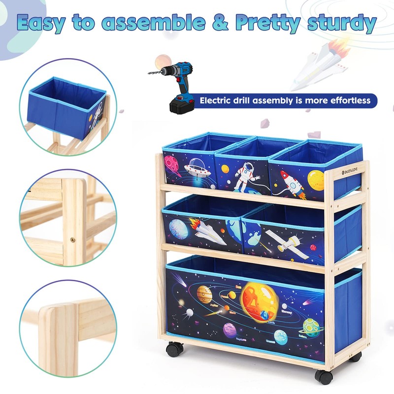 kids Toy Storage Organizer with Wheels, Utility Rolling Cart with