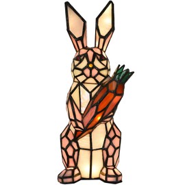 Bieye L10949 Bunny Holds Carrot Tiffany Style Stained Glass Accent Table Lamp for Easter Decor (Pink)
