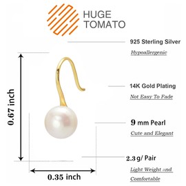 Huge Tomato AAA Freshwater Pearl Earrings Pearl Drop Earrings 8-9mm Sterling Silver and 14k Gold Real Pearl Earrings