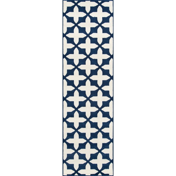 Momeni Rugs , Baja Collection Contemporary Indoor & Outdoor Area Rug, Easy to Clean, UV protected & Fade Resistant, 2'3" x 7'6" Runner, Navy Blue