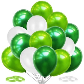 Balloons Green White Helium Pack of 100 Green Balloons, Jungle Decoration, Boys Children's Birthday Party Decoration, Children's Birthday Children's Room Nursery Decoration, Dinosaur Party Decoration