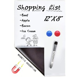 12inx8in Magnetic Dry Erase Whiteboard Sheet for Fridge-A4 Size Planner，Reminder or to Do List Magnetic Whiteboard-Kitchen, Office, & Shopping List Bulletin - Includes 2 Magnets & 1 Marker