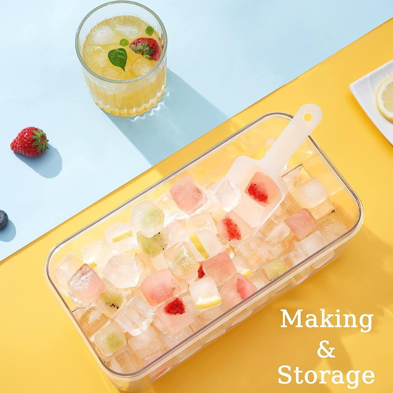 Ice Cube Tray with Lid and Bin, 64 pcs Ice