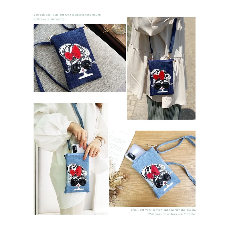 DIVA Rose Women's Smartphone Pouch, Shoulder Bag, Smartphone Pochette, Denim
