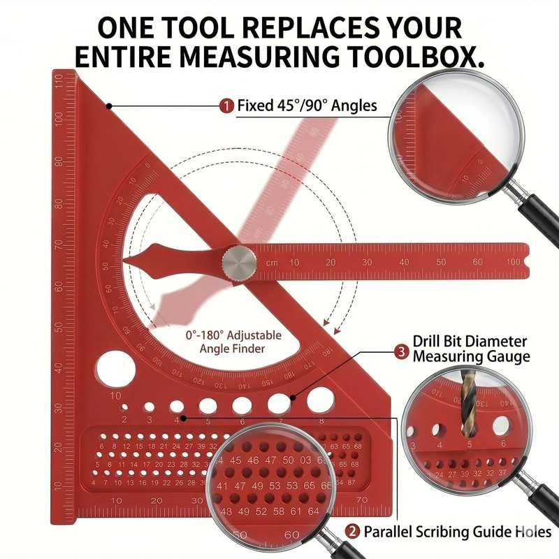 HOKIMEEN 3D Multi Angle Measuring Ruler, Plastic Woodworking Square with