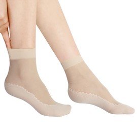 ROKUA Women's See-through Socks, Hard to Take Off, Non-slip, Summer, Thin, Sheer, Breathable, Barefoot Feel, Short & Long Length, One Size Fits Most, 4 Colors, 10/20/40 Pairs Set, beige
