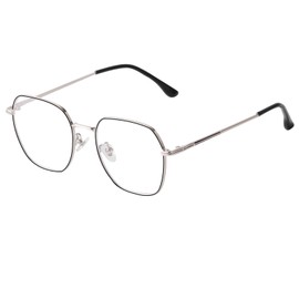 Laurinny Glasses Blue Light Filter Glasses Women Blue Filter Glasses Men Without Prescription Anti-Reflective Retro Glasses Hexagon Blue Light Blocking Glasses Gaming Screen Glasses, Silver Black