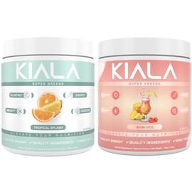Kiala Nutrition Kiala Nutrition Super Greens, Organic Greens Powder with Spirulina & Chlorella for Digestion, Gut Health, Immunity & Energy, Gluten Free, Vegan, Tropical Splash + Miami Vice, 30 Servings Each