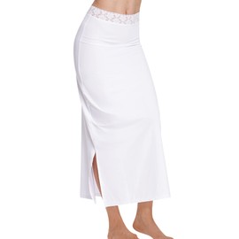 MANCYFIT Half Slip for Women Under Dresses Full Length Long Under Skirt with Lace 36" (Lace Waistband-White, Large)