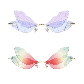 YUELUQU Fashion Rimless Dragonfly Butterfly Wing Sunglasses party cosplay cute funny glasses (Three+blue)