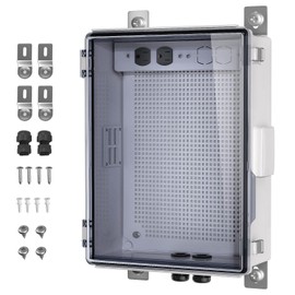 Waterproof ABS Enclosure Cabinet Junction Box, Ventilated Design, Indoor/Outdoor Use, with Mounting Panel, High Power Outlets. (Clear Cover, 15"x11"x5.1")