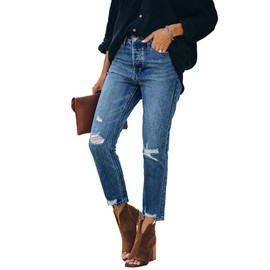 Lesore Womens Denim High Waist Stretch Boyfriend Ripped Distressed Jeans Destroyed Denim Jeans Blue Size 29