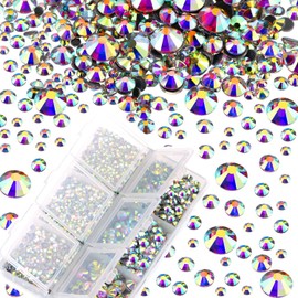 AD Beads 4500 Pieces Hotfix Rhinestones Flat Back 6 Sizes (2-6 mm) Crystal Round Glass Gems with Tweezers and Picking Rhinestones Pen or Crafts Nail Face Art Bags Clothes Shoes DIY (Crystal AB)