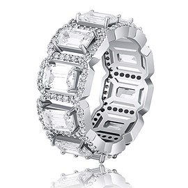 Apzzic Square Diamond Rings Iced Out Cubic Zirconia Micro Pave Hip Hop Fashion Wedding Eternity Band Ring for Men Women, gold-plated Artificial diamond, Cubic Zirconia,