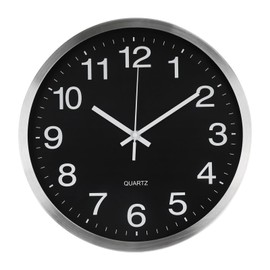bakbrand Wall Clock 12 Inch Metal Finish Silent Non Ticking Indoor Clock Round Battery Operated Stainless Steel Wall Clocks for Home, Office, Living Room (Black-Silver Brushed Finish, 12 Inch)