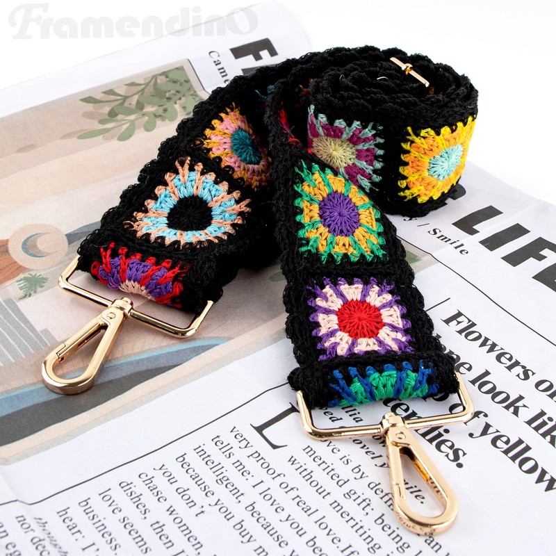 Framendino, Crochet Flower Purse Straps Replacement Crossbody for Handbags Black