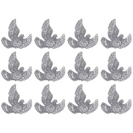 Silver Glitter Dove Bird Christmas Tree Baubles Decorations - Set of 12