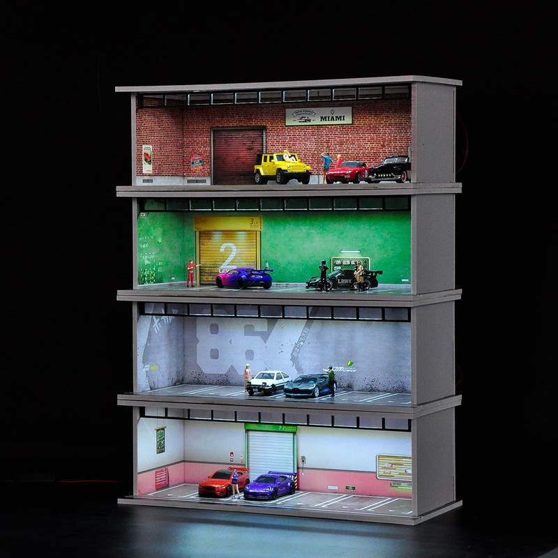 Bivitre 1/64 Diorama Display Case with LED Lights - Compatible