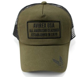 AVIREX USA Embroidered Patch Mesh Cap, Hat, Men’s, Women’s, Military, Summer, Baseball, Logo, US Military Patch Khaki,