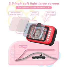 Uffylle Kids Camera, 1080P 48MP Front Selfie Toddler Camera, 3.5 inch Big Screen Toy Camera, 10X Zoom in Chritmas Birthday Gift Cameras for Kids Boys Girl Age 2 3 4 5 6 7 8 9 10 11 12, Red