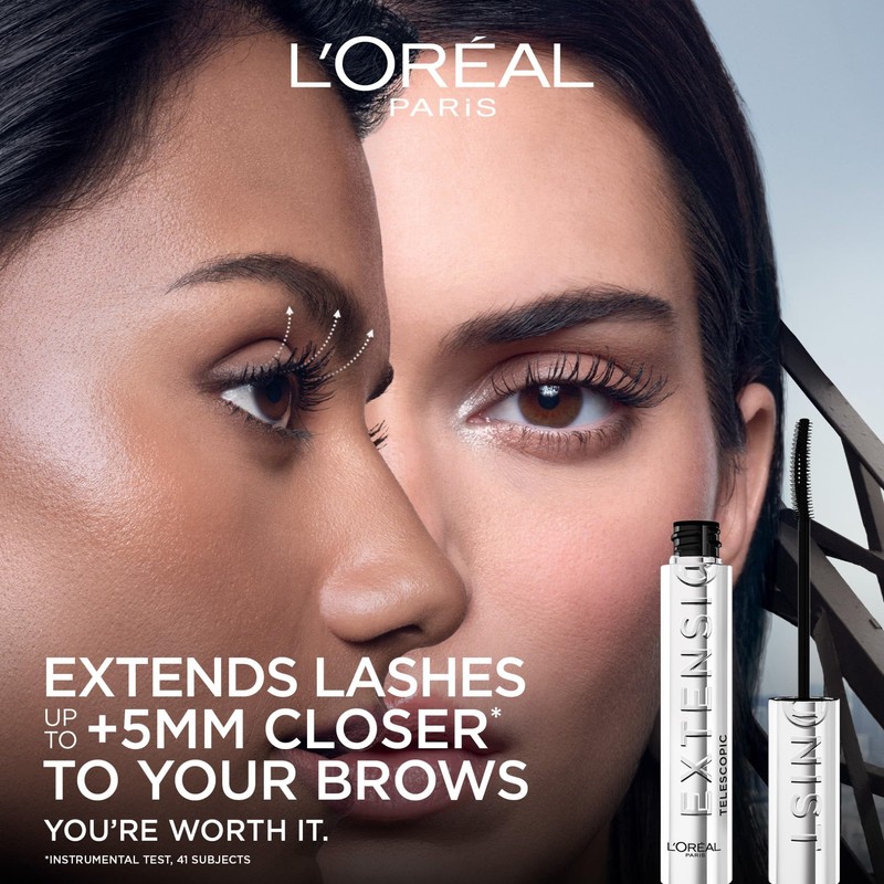 L'Oréal Paris Black Mascara, Telescopic Extensionist Mascara, Extended Length, Volume