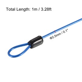PATIKIL Security Steel Cable 2.5mm x 1m Coated Luggage Lock Wire Rope with Double Loops Blue