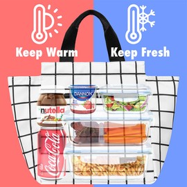 OPUX - Bolsa de almuerzo para mujer, con aislamiento para niñas, niños, adultos, trabajo escolar, reutilizable, para viajes en la oficina, bolsa de almuerzo pequeña, se adapta a 12 latas, color blanco