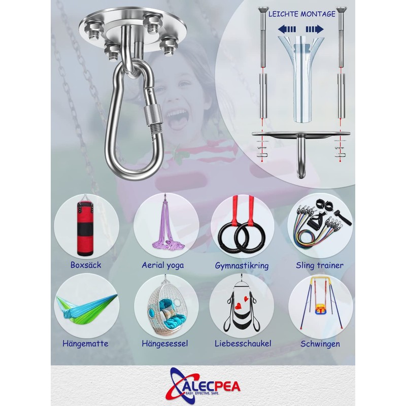 ALECPEA Stainless steel ceiling hook for punching bags, 400 kg