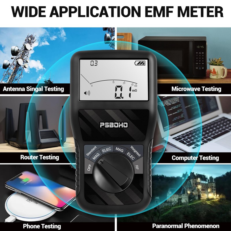 PSB0H0 EMF Meter, 3-in-1 Multi-Field Electromagnetic Radiation Detector for EF