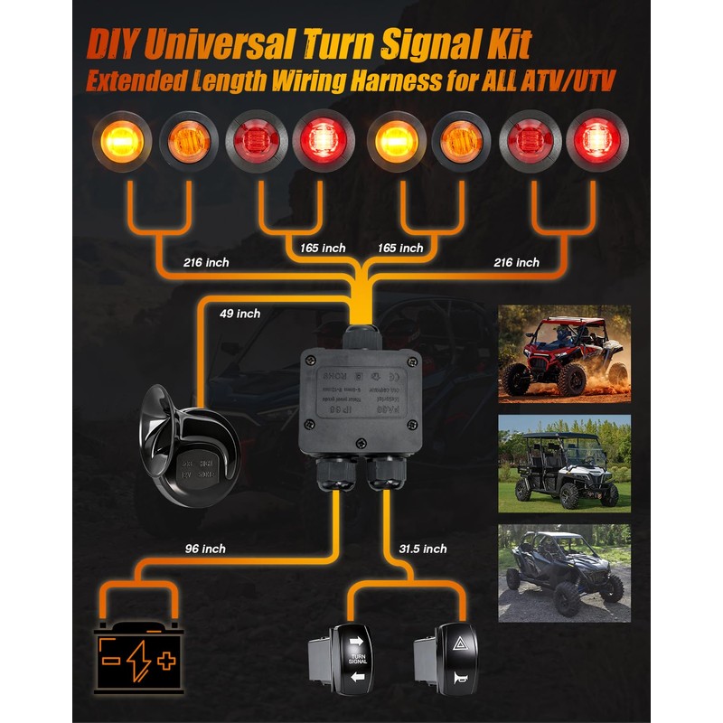 Turn Signal Kit with 110dB Horn for Polaris RZR, Can-Am,