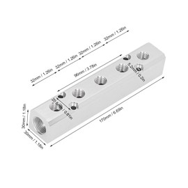 Eujgoov Pneumatic Distribution Block, Air Distribution Block, Aluminium Block, Compressed Air Distributor, Pneumatic Block, G1/2 Input, G1/4 Output, 30 x 30 mm (SY30‑02‑5F)