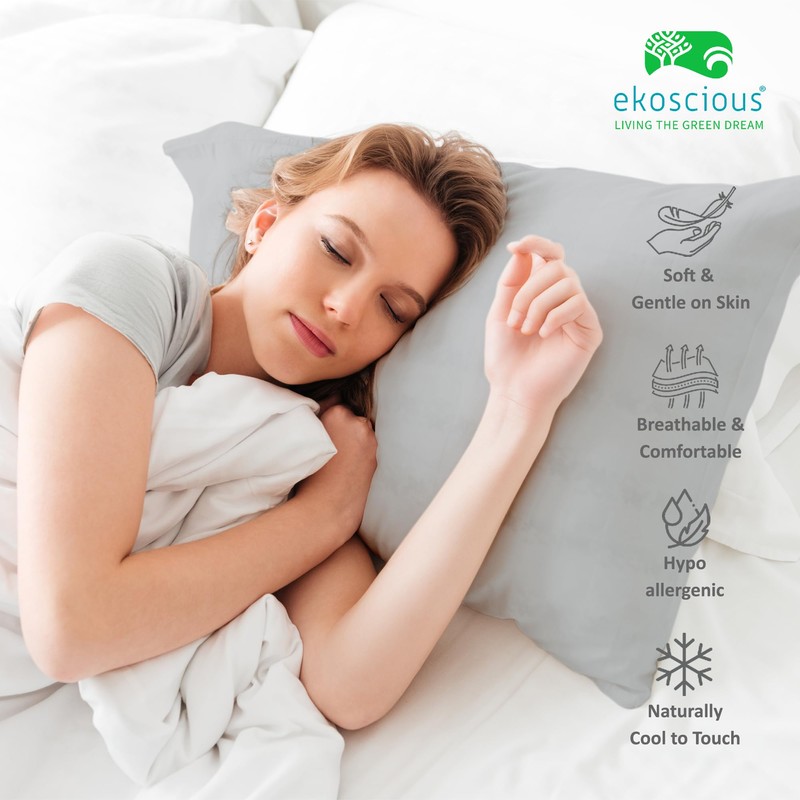 EKOSCIOUS 100% Tencel Pillow Cases, 2 Pack, Grey 50x75cm, 300