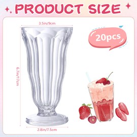 Mifoci 20 Pcs Milkshake Glasses 16 oz Old Fashioned Soda Glasses Footed Ice Cream Cups Clear Thick Plastic Fountain Cups for Juice Sundae Milk Tropical Drinks Party