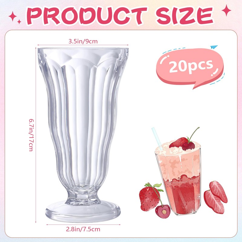 Mifoci 20 Pcs Milkshake Glasses 16 oz Old Fashioned Soda