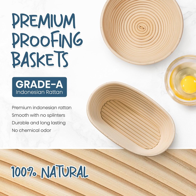 RORECAY Bread Banneton Proofing Basket Set, 9 Inch Round &