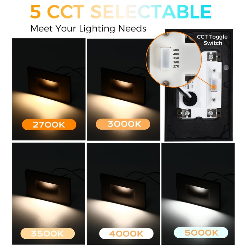 CLOUDY BAY 120V 5CCT Dimmable LED Indoor Outdoor Step Light,2700K/3000K/3500K/4000K/5000K,Stair