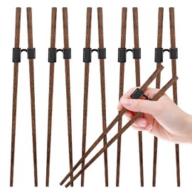 5 Pairs Reusable Training Chopsticks Helpers for Beginner Trainer Learner, Japanese Wooden Chopsticks pack and Holder Helper Set, Dishwasher Safe, L8.86Inch (2.Wenge)