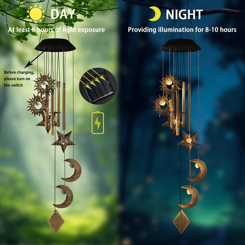 Solar Wind Chimes for Outside,Sun and Moon Wind Chime for