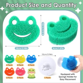Teenyyou 10 Pcs Smile Face Scrub Sponge Bulk Happy Face Cleaning Temperature Controlled Kitchen Sponge with Holder for Dishes Household Kitchen Cleaning Supplies(Frog Shape)