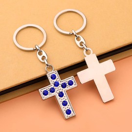 ARFUKA Keyring Cross Pendant Keychain Stainless Steel Key Holder Key Chain Women Men Gift for Birthday Christmas Festival Pack of 2