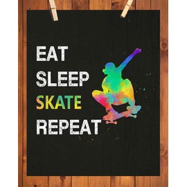 Eat Sleep Skate Sport Wall Art, 11x14 Ideal for Skateboarders, and Skateboarding Fans