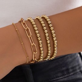 Gold Bracelet Stack Paperclip Bracelet Gold Beaded Bracelets Pearl Stackable Bracelet Gold Jewelry for Women