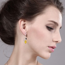 Gem Stone King 925 Sterling Silver Yellow Citrine and Black Diamond French Wire Dangle Hook Earrings For Women (1.22 Cttw, Gemstone November Birthstone, Oval 7X5MM)