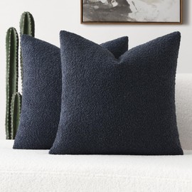 FUTEI Pack of 2 Navy Blue Boucle Accent Decorative Throw Pillow Covers,20x20 Inch Soft Solid Textured Cushion Case,Home Decor for Couch Bed Living Room