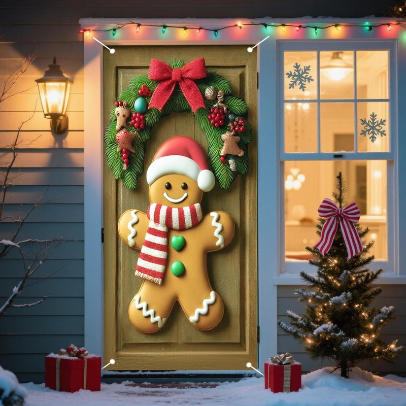 Nuxovilar Christmas Gingerbread Man Door Cover Banner 35x71 In Polyester
