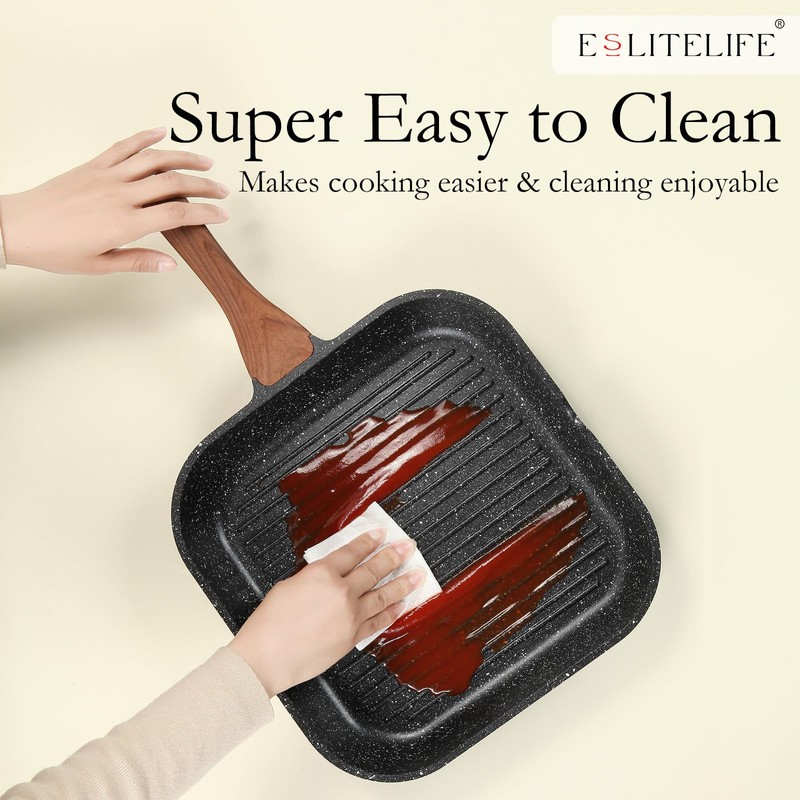 ESLITE LIFE 9.5 Inch Nonstick Grill Pan with Lid for