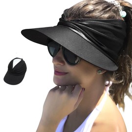 YAMEE Sun Hat Women's Summer Hat Beach Hat Visor Cap Women's Beach Visor Sun Visor for Tennis Golf Beach UV Protection, black