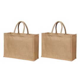 Pack of 2 Jute Bags with Handles, Burlap bags, Natural Eco-friendly Reusable Grocery and Return Gifts Tote Bag by Yogi's Gift®